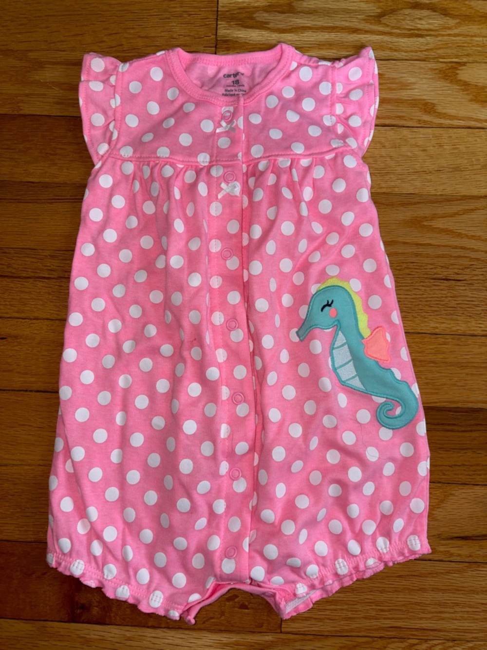 Carter's Pink White Polka Dot Seahorse Romper